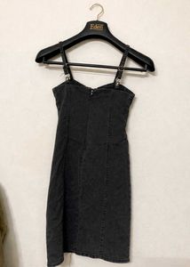 Chic Black Denim Mini Dress | Goth Dres