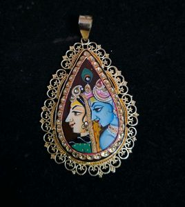Radha Krishna Hand Painted Semi Precious Pendant