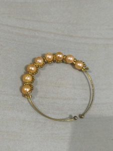 Pearl &amp; Rhinestone Gold-Tone Bangle Bracelet