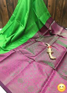 Green &amp; deep pink Silk Saree
