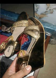 Sparkly Gold Wedge Heel Sandals