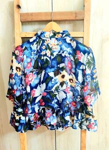 Floral Print Peplum Crop Top Size-44