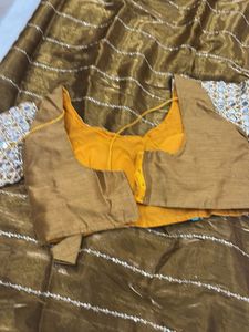 Brown Mirror Work Saree &amp; Blouse