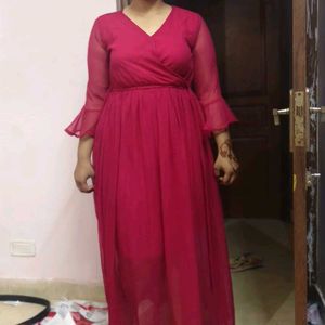 Rose Pink  Ruffle Sleeve Dress