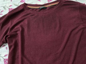 Maroon Top with Ruffle Sleeves