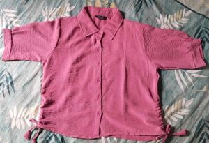 Pink Textured Tie-Waist Top
