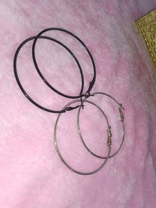 Combo Of Black &amp; Silver Hoop Earrings