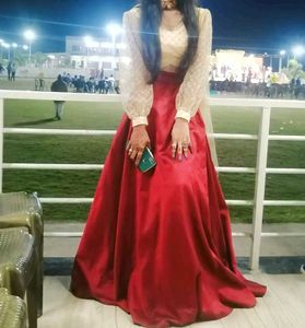 Elegant Maroon Skirt & Top Set With Dupatta