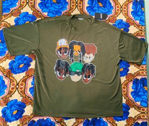 Olive Green T-Shirt with Funky Graphic Print
