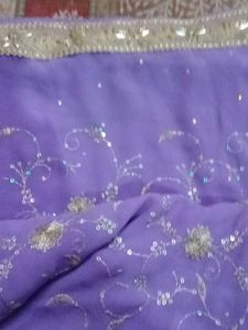 Lavender colour cifon  Embellished Saree