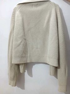 Beige Zip-Up Knit Cardigan