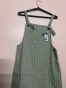 Olive Green Striped Overalls