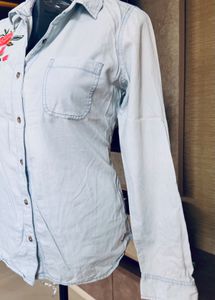 Embroidered Shirt Light Blue Thick Cotton