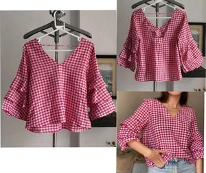 Gingham Ruffle Sleeve Top