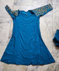 Teal &amp; Gold Embroidered Dress