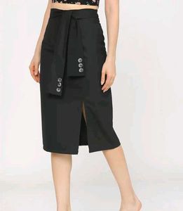 Women Black Solid Midi-Length Pencil Skirt