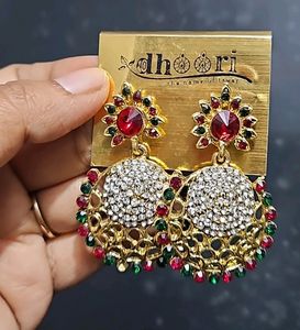 Red Green And White Stone Drop Earrings