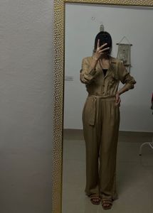 Tan Khaki High Waist  Linen jumpsuit
