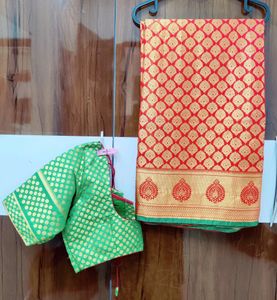 Imitation Pattu (Silk) Saree With Stitched Blous
