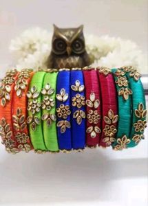 Colorful Silk Thread Bangles 5 pairs