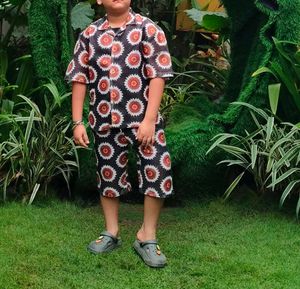 Boys Printed Shirt & Shorts Co-ord Set