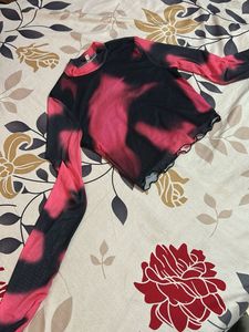 Pink Black Tie Dye Mesh Top