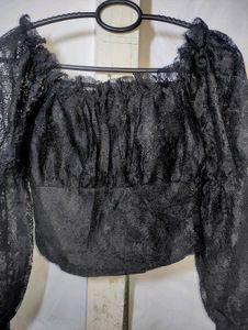Black Lace Long Sleeve Crop Top
