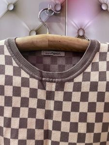 Checkerboard Puff Sleeve Top