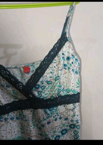 Printed Cami Top with Lace Trim