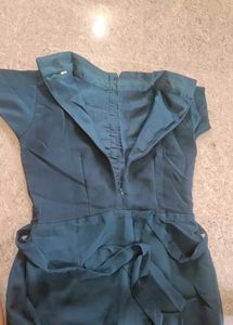 Georgette A Line Flared Blue Gown