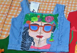 Hand Painted 🎨 Crop Denim Top
