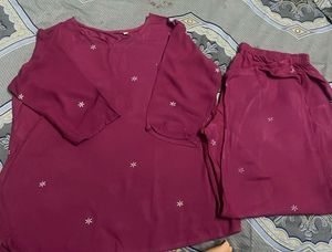 Maroon Embroidered Co Ord Set