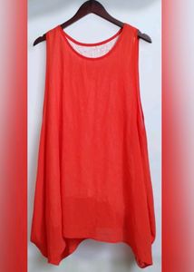 Red Sleeveless Self-Design Tank Top (Women)
