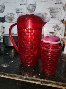 Red Pitcher &amp; Glass Set