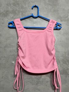 Pink Ribbed Cropped Tank Top