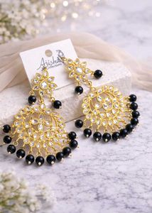 Elegant Gold &amp; Black Pearl Earrings