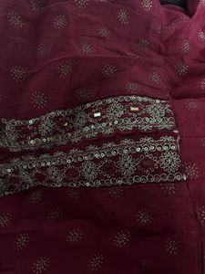 Red Anarkali Suit Set With Pant Dupatta