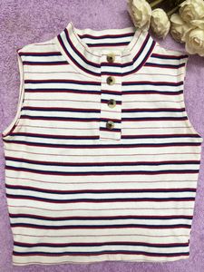 White Top With Red Blue Strips