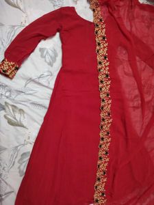 Elegant Red Anarkali suit and dupatta