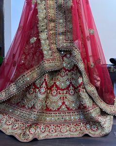 Red Heavy Work Lehenga With Dupatta (No Blouse)
