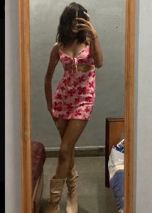 White Pink Floral Cut Out Dress!
