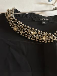 Elegant Black Embellished Collar Shirt