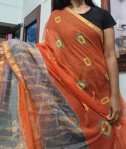 Orange Kotta Dhoria Saree With Grey Border