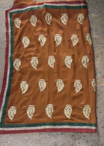 Brown shimmery Embroidered Saree