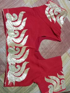 Red Saree with Gold Embroidery