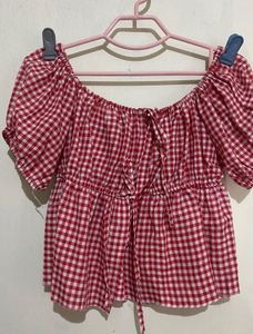 Red Gingham Tie-Front Top