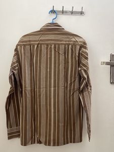 Coffee Brown Striped Pure Cotton Shirt