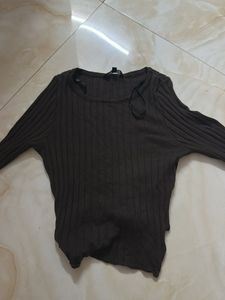 Westside Brown Ribbed Long Sleeve Top