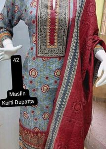 XL size New Maslin Kurti Dupatta Set
