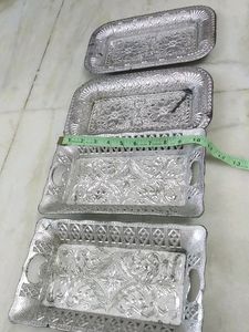 Price Dropped 🔥Silver Coated Plastic Plates 4 Nos